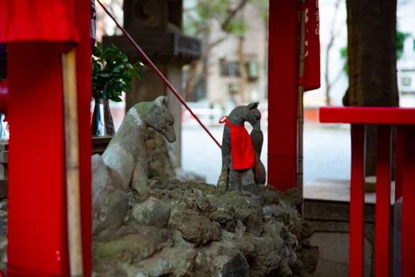 Statue Schutzfuchs Traditionellen Schrein Shinjuku District Tokyo Japan 2019 Ist — Stockfoto