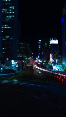İş kasabasının dikey çekiminde gece vakti şehir caddesi çöküyor. Shinjuku-ward Shinjuku Tokyo Japonya 01.22.2019: Tokyo 'da bir şehir. Kamera: Canon EOS 5D işaret 4