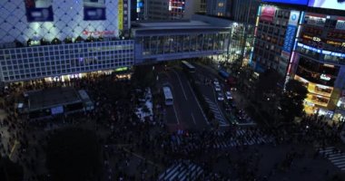 Geceleri neon kasabasında niçin geçerken meşgulüm. Shibuya ilçesi Tokyo Japonya - 01.19.2019 : Tokyo'da ünlü bir geçiş.