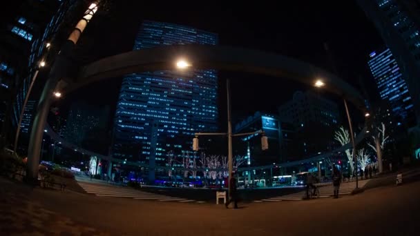Νυχτερινή Ώρα Λήγει Αστικό Δρόμο Στην Επιχειρηματική Πόλη Σιντζούκου Πτέρυγα — Αρχείο Βίντεο