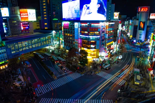 Éjszakai Telik Átkelés Neon Város Magas Látószögű Széles Lövés Shibuya — Stock Fotó