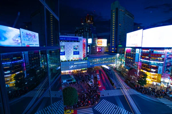 Natt Tidsfördröjning Korsning Neon Town High Vinkel Wide Shot Shibuya — Stockfoto