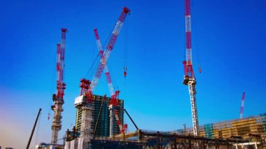 Yapım aşamasında geniş atış ta hareketli vinçler bir zaman atlamalı. Kouto district Ariake Tokyo Japan - 02.18.2019 kamera : Canon Eos 5d mark4