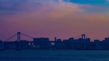 İş kasabasının yakınındaki körfez yakınlarında gün batımı zamanı. Kouto Bölgesi Ariake Tokyo - 04.18.2019