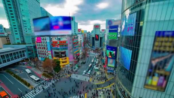 Timelapse Famous Crossing High Angle Wide Shot Zoom Daytime Shibuya — Stock Video