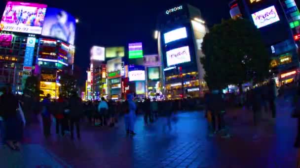 Passagem Lapso Tempo Noturno Panning Tiro Largo Cidade Néon Shibuya — Vídeo de Stock