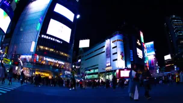 Passagem Lapso Tempo Noturno Panning Tiro Largo Cidade Néon Shibuya — Vídeo de Stock