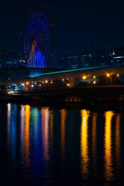 Geceleri eğlence parkında dönme dolabı. Koutou-ku Odaiba Tokyo Japonya-12.18.2018: geceleri bir dönme dolabı. 4k zaman atlamalı. Kamera: Canon EOS 5D mark4