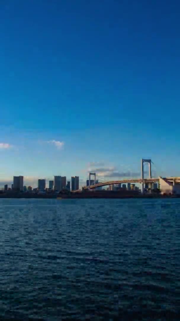Sunset Timelapse Районі Затоки Діловому Місті Вертикальний Постріл Koutou Odaiba — стокове відео