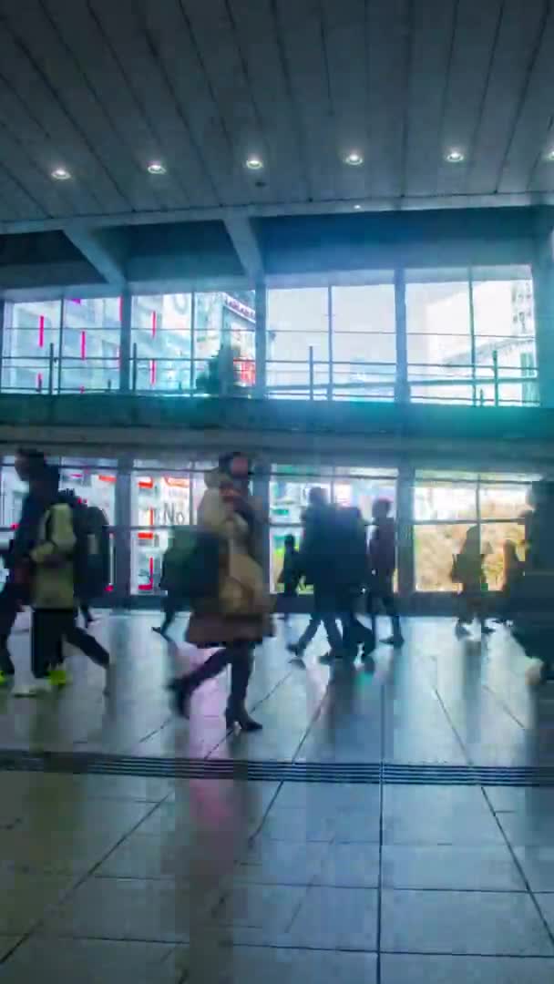Caminar Gente Carretera Estación Durante Día Timelapse Vertical Tiro Zoom — Vídeo de stock