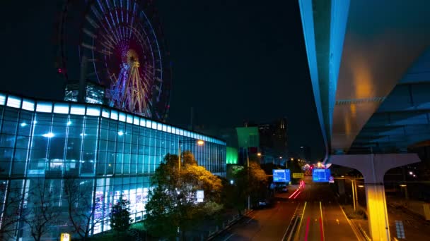Reuzenrad Buurt Van Het Pretpark Nachts Koutou Odaiba Tokyo Japan — Stockvideo