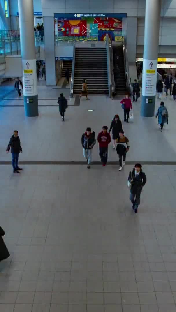 Marcher Les Gens Route Gare Jour Timelapse Vertical Tir Inclinaison — Video