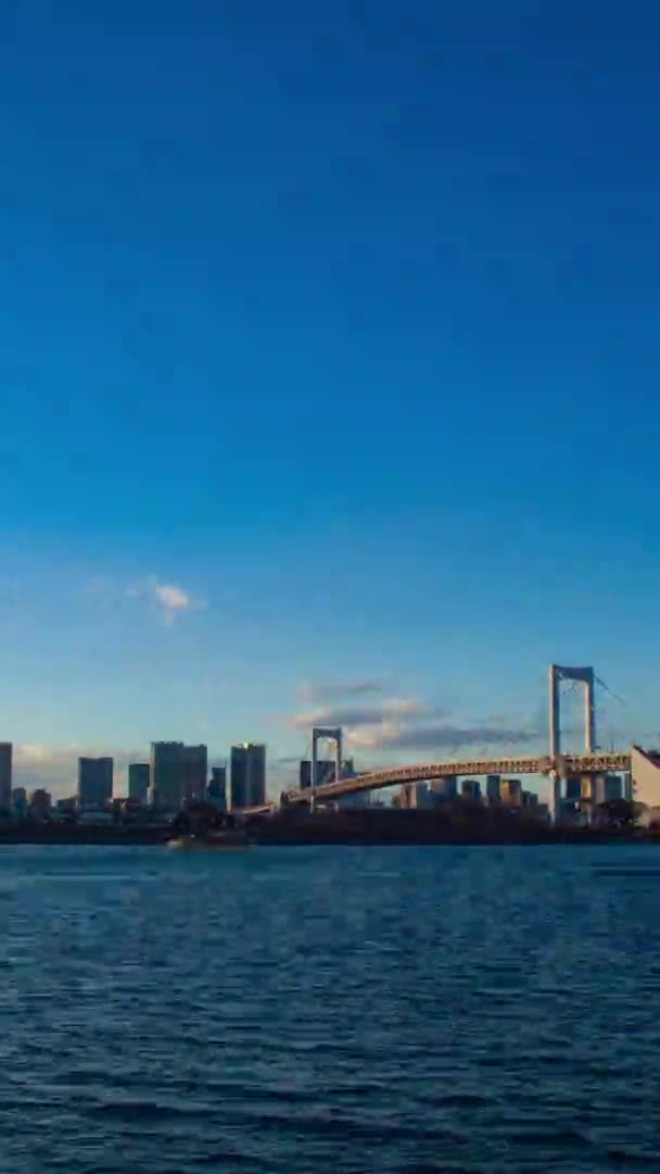 Sunset Timelapse Районі Затоки Діловому Місті Вертикальний Постріл Koutou Odaiba — стокове відео