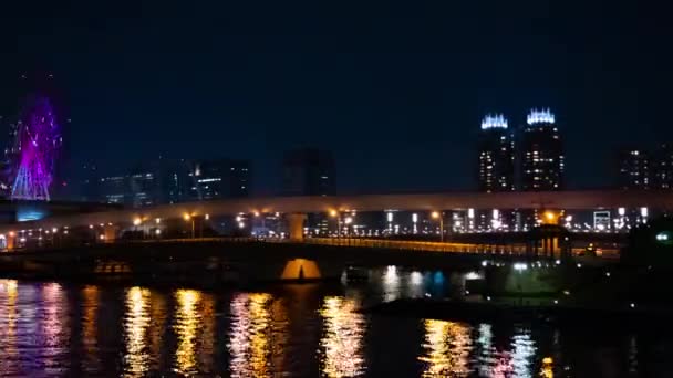 Rueda Fortuna Cerca Del Parque Atracciones Por Noche Koutou Odaiba — Vídeos de Stock