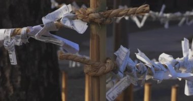 Geleneksel Japon tapınağında Oracles. Suginami-ku Tokyo Japonya-01.08.2018: Bu geleneksel tapınakta Omikuji denilen bir Japon Oracle s. Kamera: Canon EOS 5D mark4