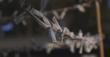 Geleneksel Japon tapınağında Oracles. Suginami-ku Tokyo Japonya-01.08.2018: Bu geleneksel tapınakta Omikuji denilen bir Japon Oracle s. Kamera: Canon EOS 5D mark4