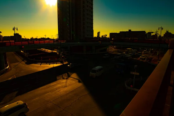 Corriendo Coches Centro Cruzando Atardecer Nerima Ward Tokyo Japan 2019 — Foto de Stock