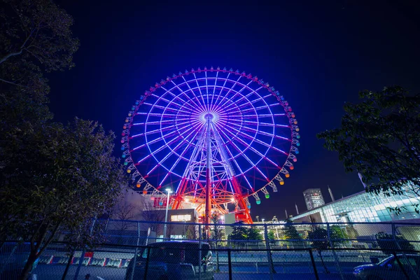 Проміжок Часу Чортове Колесо Луна Парк Нічний Час Kkou Odaiba — стокове фото