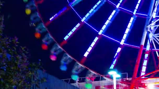 Time Lapse Ferris Rueda Parque Atracciones Por Noche Koutou Odaiba — Vídeos de Stock