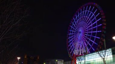 Geceleri lunaparkta zaman atlamalı dönme dolabı. Koutou-ku Odaiba Tokyo Japonya-01.08.2019: geceleri bir dönme dolabı. Kamera: Canon EOS 5D mark4