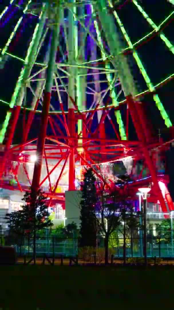 Time Lapse Ferris Roue Parc Attractions Nuit Plan Vertical Koutou — Video