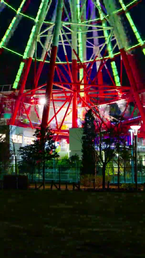 Time Lapse Ferris Roue Parc Attractions Nuit Plan Vertical Koutou — Video