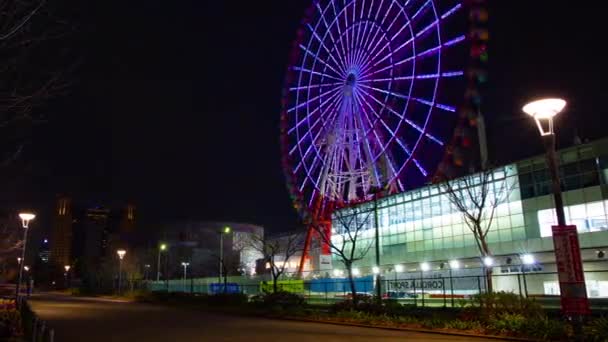 Geceleri Lunaparkta Zaman Atlamalı Dönme Dolabı Koutou Odaiba Tokyo Japonya — Stok video