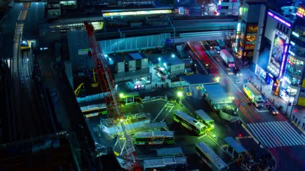 Nachtaufnahme Der Nähe Des Bahnübergangs Bahnhof Shibuya Bei Tokio Japan — Stockvideo