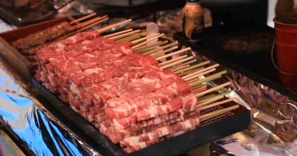 Kött Livsmedelsmarknaden Mässan Kyoto Shi Kyoto Japan 2018 Det Matmarknad — Stockvideo