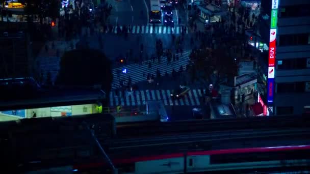 Stasyondaki Geçidin Yakınında Gece Vakti Doluyor Shibuya Koğuşu Tokyo Japonya — Stok video