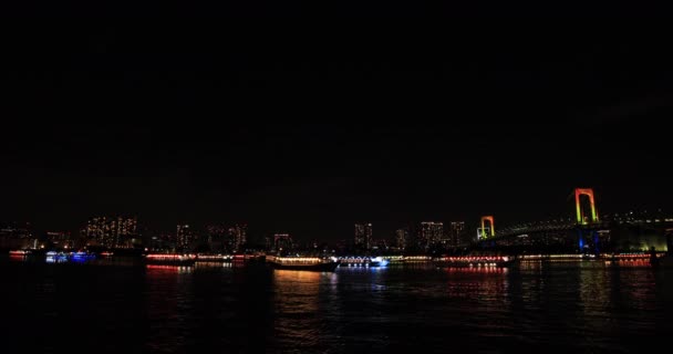 Vuurwerk Buurt Van Regenboog Brug Het Strand Koutou Odaiba Tokyo — Stockvideo