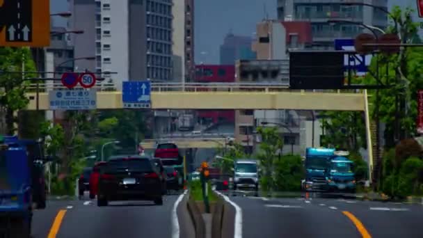 Временная Пробка Городской Улице Токио Длинный Выстрел Зума Высококачественные Кадры — стоковое видео
