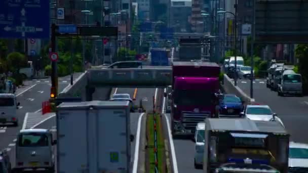 Een Tijdspanne Van File Bij Stedelijke Straat Tokio Lange Shot — Stockvideo