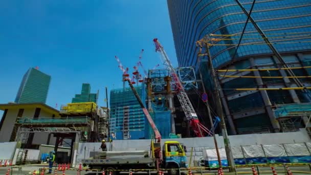 Timelapse Guindaste Construção Tóquio Tiro Largo Panning Imagens Alta Qualidade — Vídeo de Stock