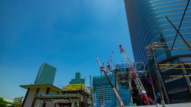 Timelapse Grue Construction Cours Tokyo Panoramique Grand Plan Images Haute — Video