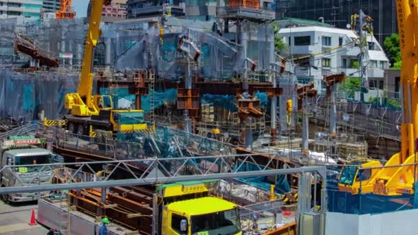 Timelapse Crane Construction Tokyo Long Shot Panning High Quality Footage — Stock video