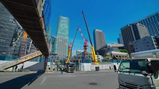 Timelapse Crane Construction Tokyo Wide Shot Zoom High Quality Footage — Stockvideo