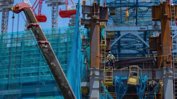 Timelapse Crane Construction Tokyo Long Shot Panning High Quality Footage — Vídeos de Stock