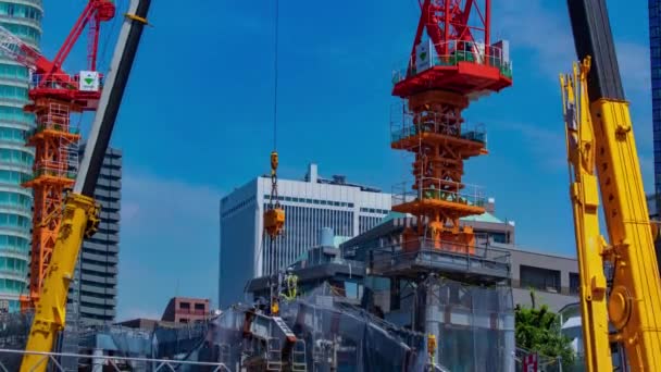 Uma Cronometragem Guindaste Construção Tóquio Inclinação Tiro Longo Imagens Alta — Vídeo de Stock