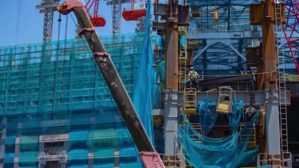Timelapse Crane Construction Tokyo Long Shot Tilt High Quality Footage — Stok video