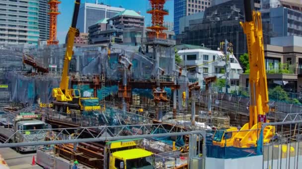 Timelapse Crane Construction Tokyo Long Shot Tilt High Quality Footage — Stock video