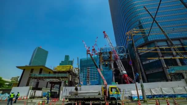 Timelapse Crane Construction Tokyo Wide Shot Zoom High Quality Footage — Stock video