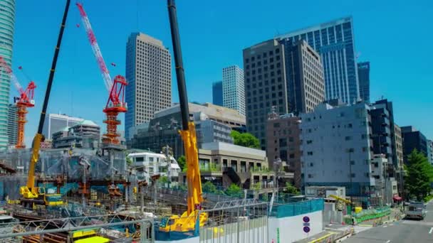 Timelapse Crane Construction Tokyo Wide Shot Zoom High Quality Footage — Video Stock