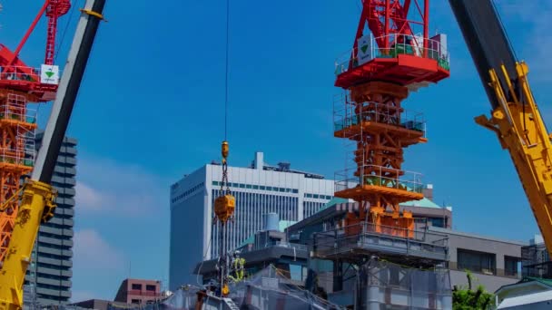 Egy Daru Időeltolódása Tokiói Építkezésen Kiváló Minőségű Felvétel Minato Kerület — Stock videók