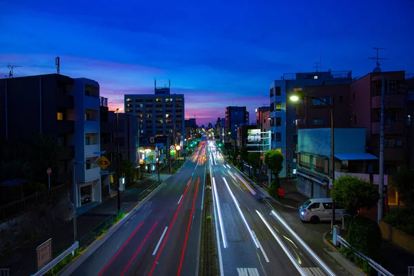 Traffic Jam Street Setagaya Tokyo Dusk Wide Shot High Quality — 图库照片