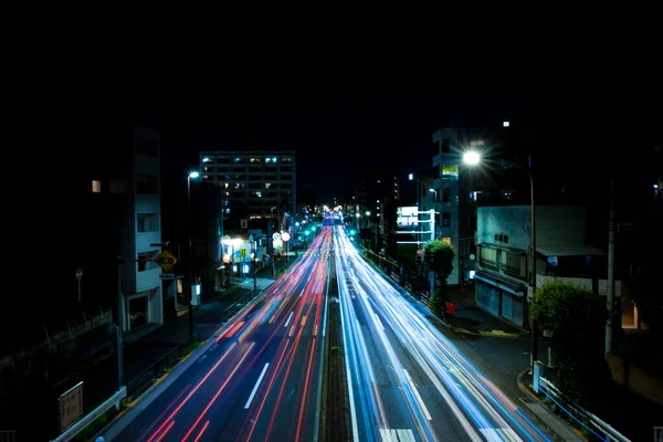 Night Traffic Jam Urban Street Tokyo Wide Shot High Quality — Fotografia de Stock