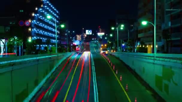 Night Timelapse Traffic Jam Urban Street Tokyo Wide Shot High — Vídeo de Stock