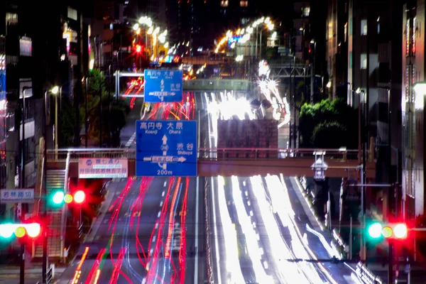 Night Traffic Jam Urban Street Tokyo Long Shot High Quality — Photo