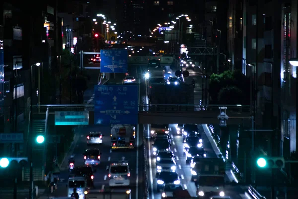 Night Traffic Jam Urban Street Tokyo Long Shot High Quality — 图库照片