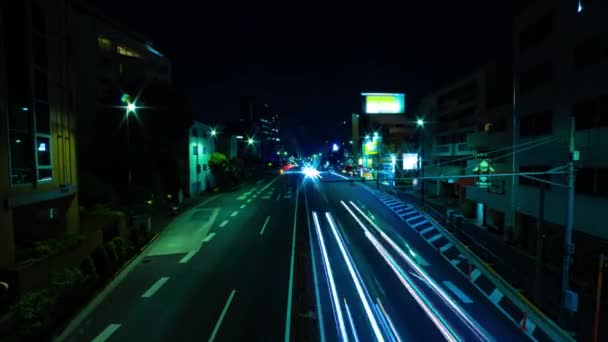 Night Timelapse Traffic Jam Urban Street Tokyo Wide Shot High — Vídeo de Stock